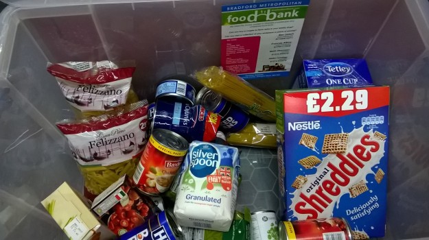 Our Bradford Met Foodbank donations box is filling up but we need more donations! 